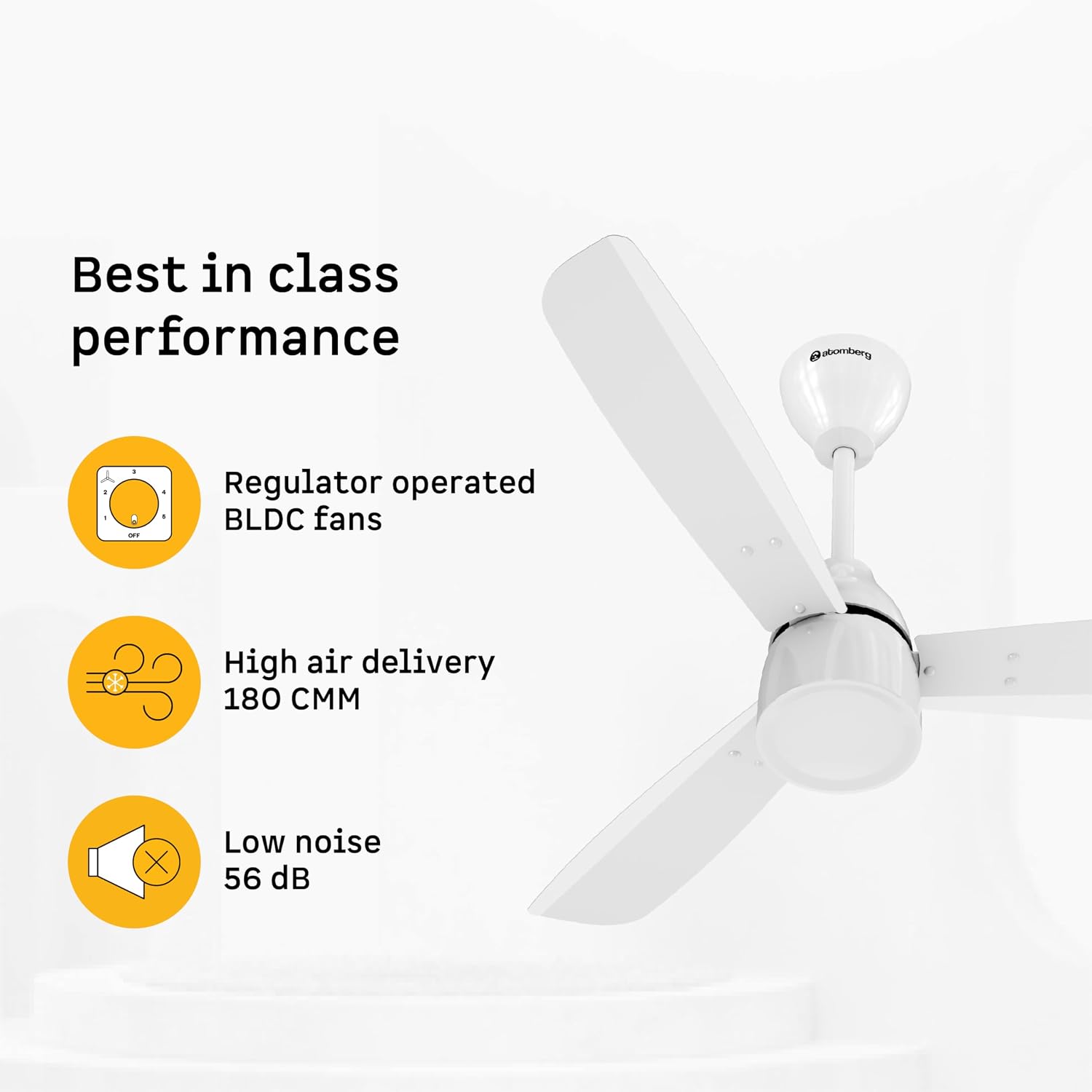 Atomberg Renesa Prime Remote|High Air Delivery|LED Speed Indicator|Low Noise|Sleek Design with 3 Year Warranty BLDC Motor with Remote 1200 mm Ceiling Fan (5 Star | Gloss White | Pack of 1) - Slide 3