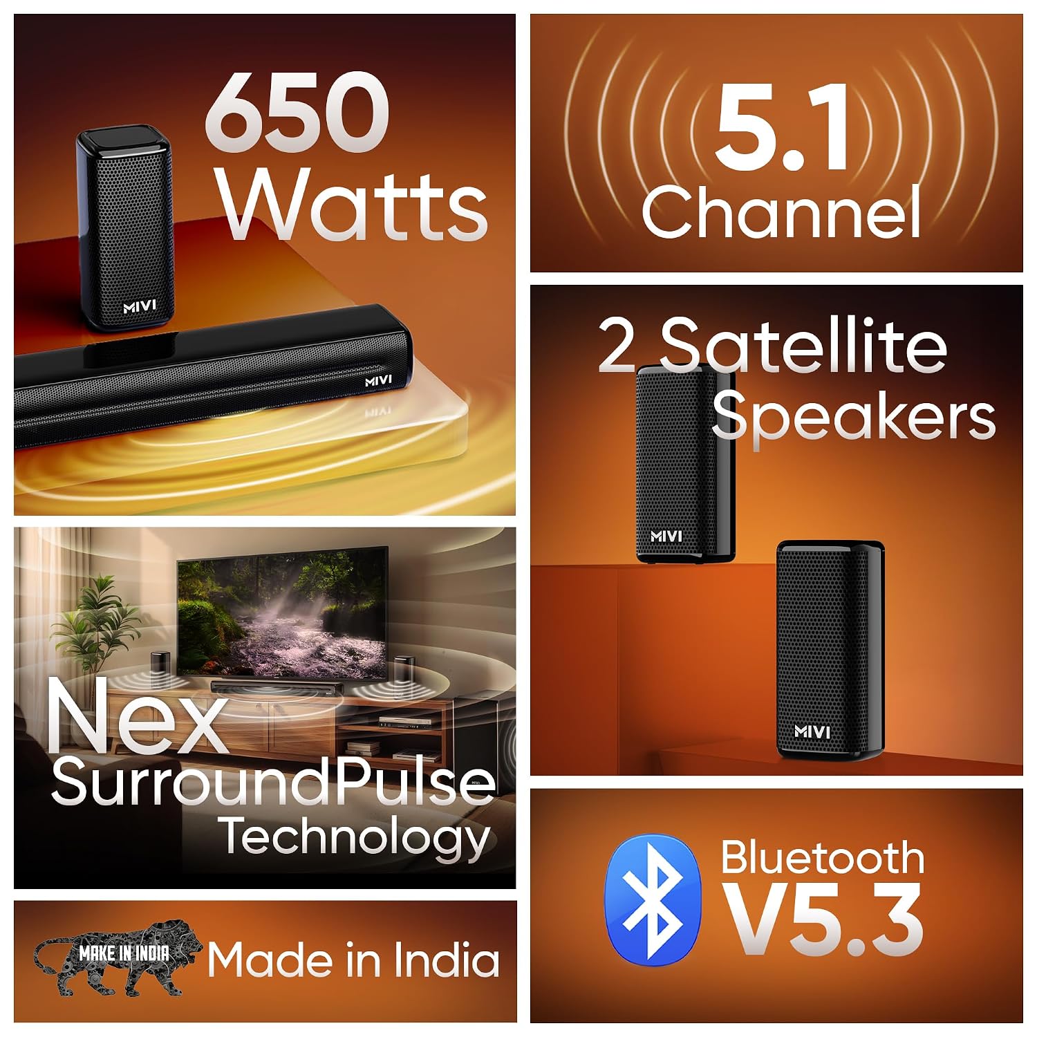 Mivi Fort H350 Soundbar, 350 Watts, 5.1 Channel, Multi-Input and EQ Modes, BT v5.1 350 W Bluetooth Soundbar (Black, 5.1 Channel) - Slide 2