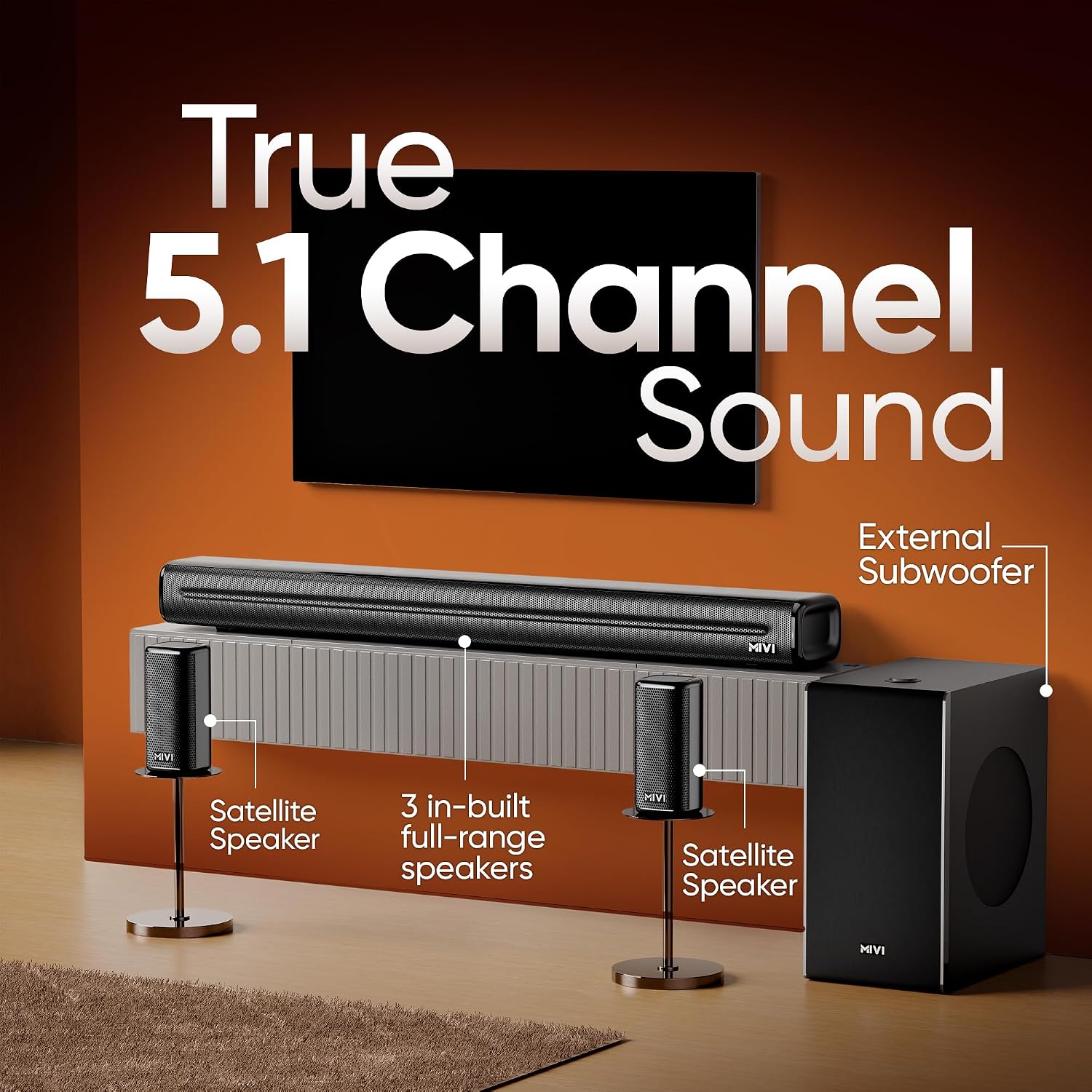 Mivi Fort H350 Soundbar, 350 Watts, 5.1 Channel, Multi-Input and EQ Modes, BT v5.1 350 W Bluetooth Soundbar (Black, 5.1 Channel) - Slide 5