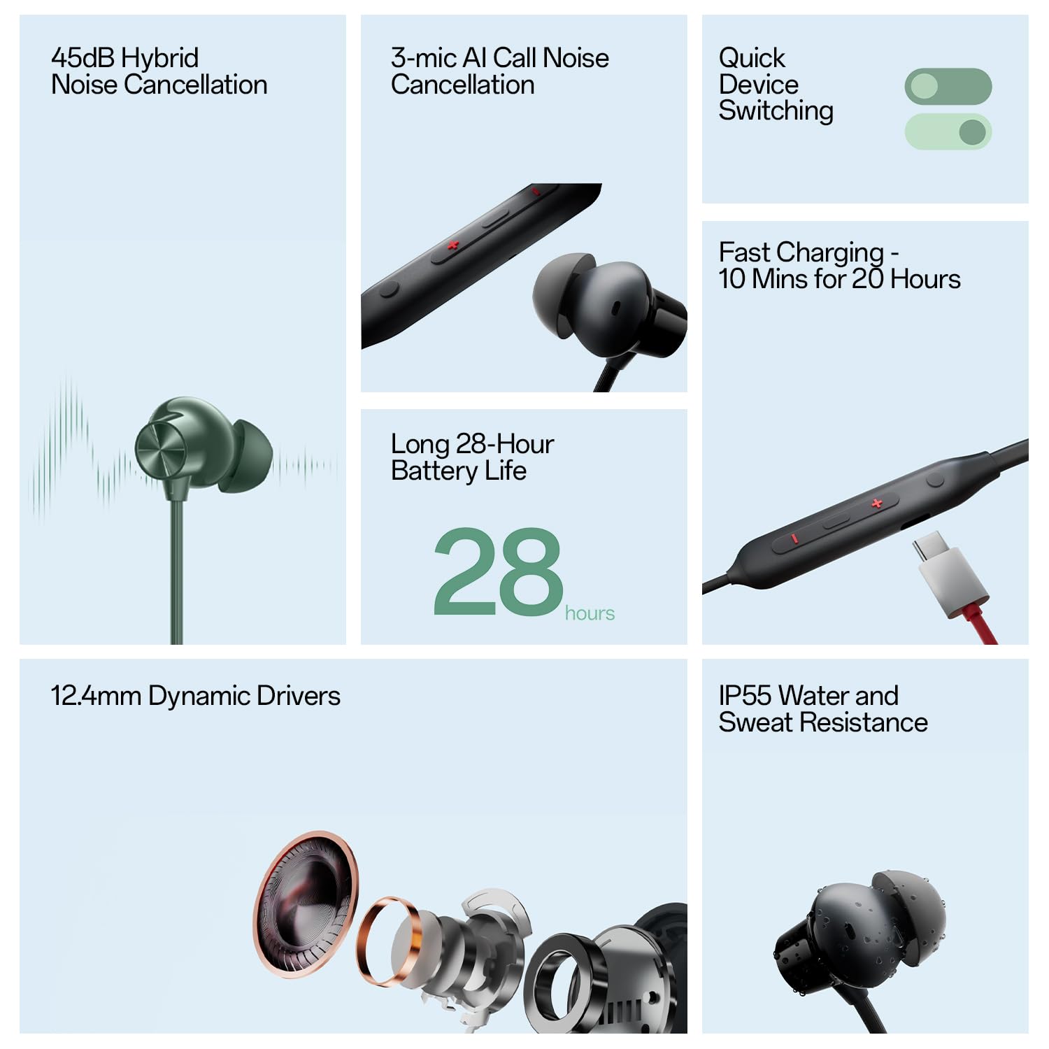 OnePlus Bullets Wireless Z2 ANC Bluetooth in Ear Earphones with Mic, 45dB Hybrid ANC, Bombastic Bass - 12.4 mm Drivers, 10 Mins Charge - 20 Hrs Music, 28 Hrs Battery (Booming Black) - Slide 3