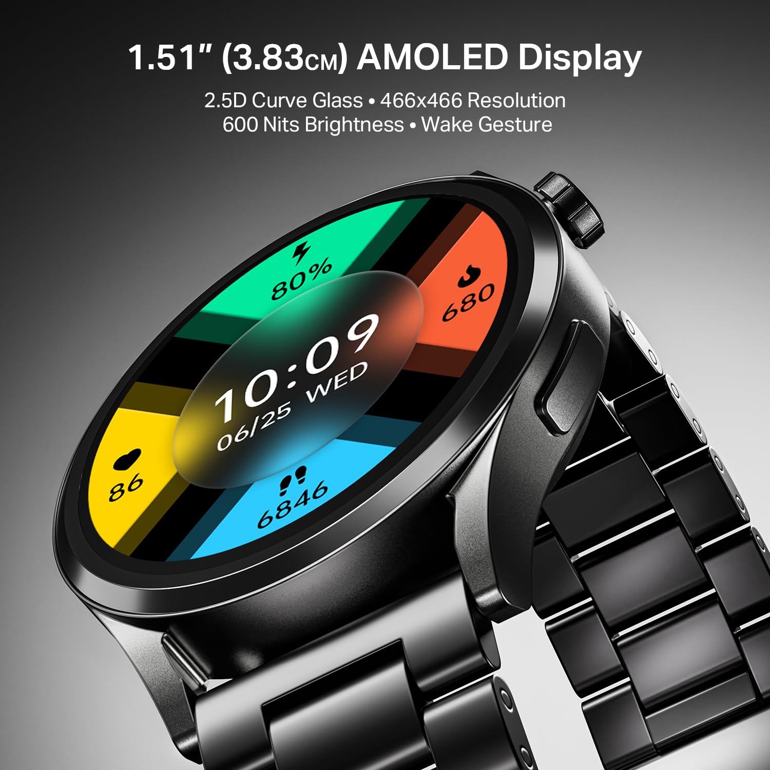Boat Chrome Horizon, Premium Metal Body, Video Watch Faces, 1.51”(3.83cm) AMOLED Round Display, HRV &amp; VO2 Max, Auto-Activity Detection, ASAP Charge, HRV Smartwatch for Men &amp; Women (Coco Brown) - Slide 3