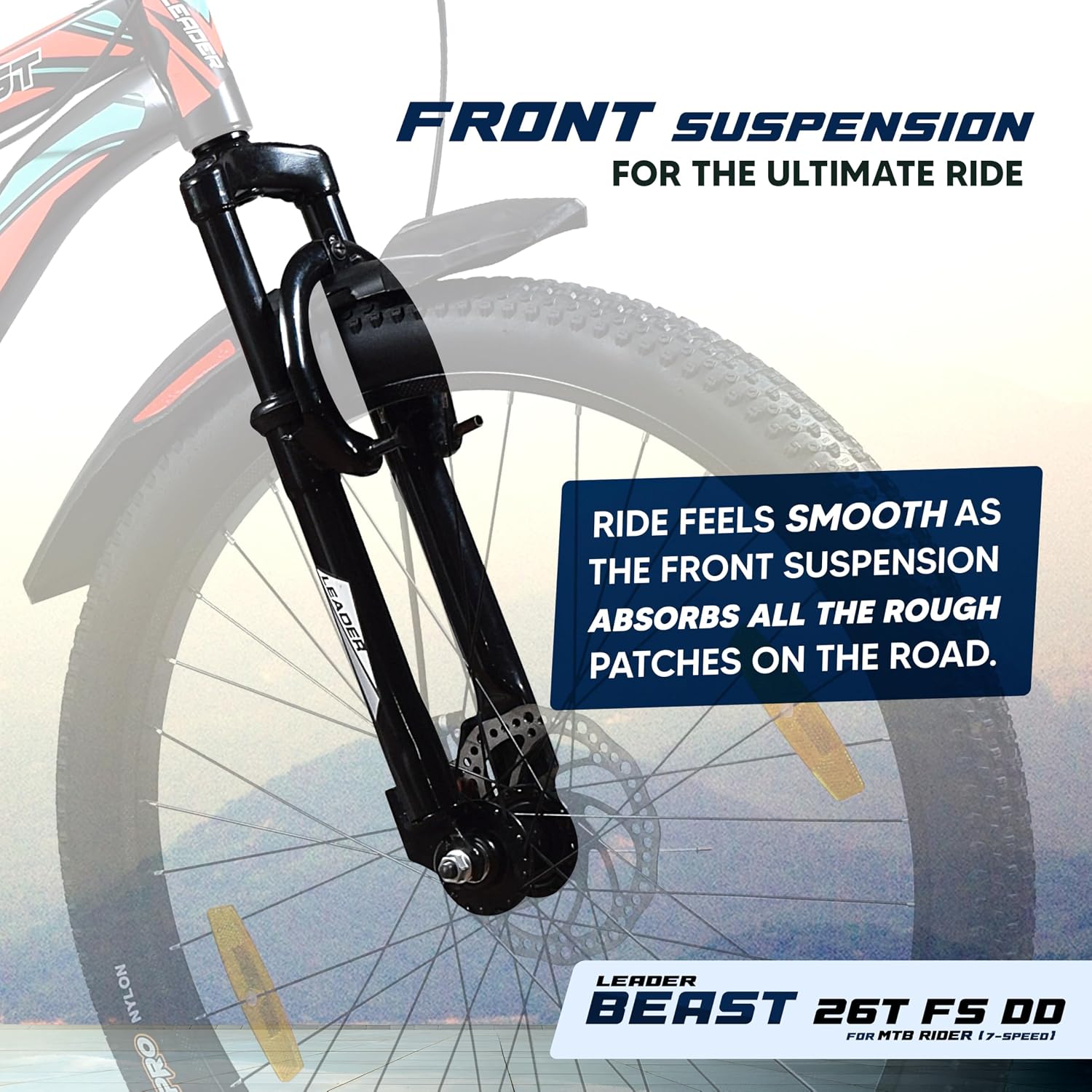 Leader Beast 26T IBC Premium 7 Speed Cycle for Men with inbuilt Carrier | City/Mountain Bike with Front Suspension &amp; Dual Disc Brakes | Gear Bicycle for Men | Ideal for 10+ Years – Matt Black - Slide 4