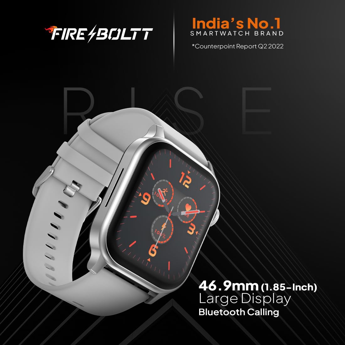 Fire‑Boltt Rise Smart Watch 1.85″ HD Display with Bluetooth Calling, AI Voice Assistant, Rotating Crown, SpO2 &amp; Heart Rate Monitor, 120+ Sports Modes,IP67 Waterproof Smart Watch for Men &amp; Women - Grey - Slide 2
