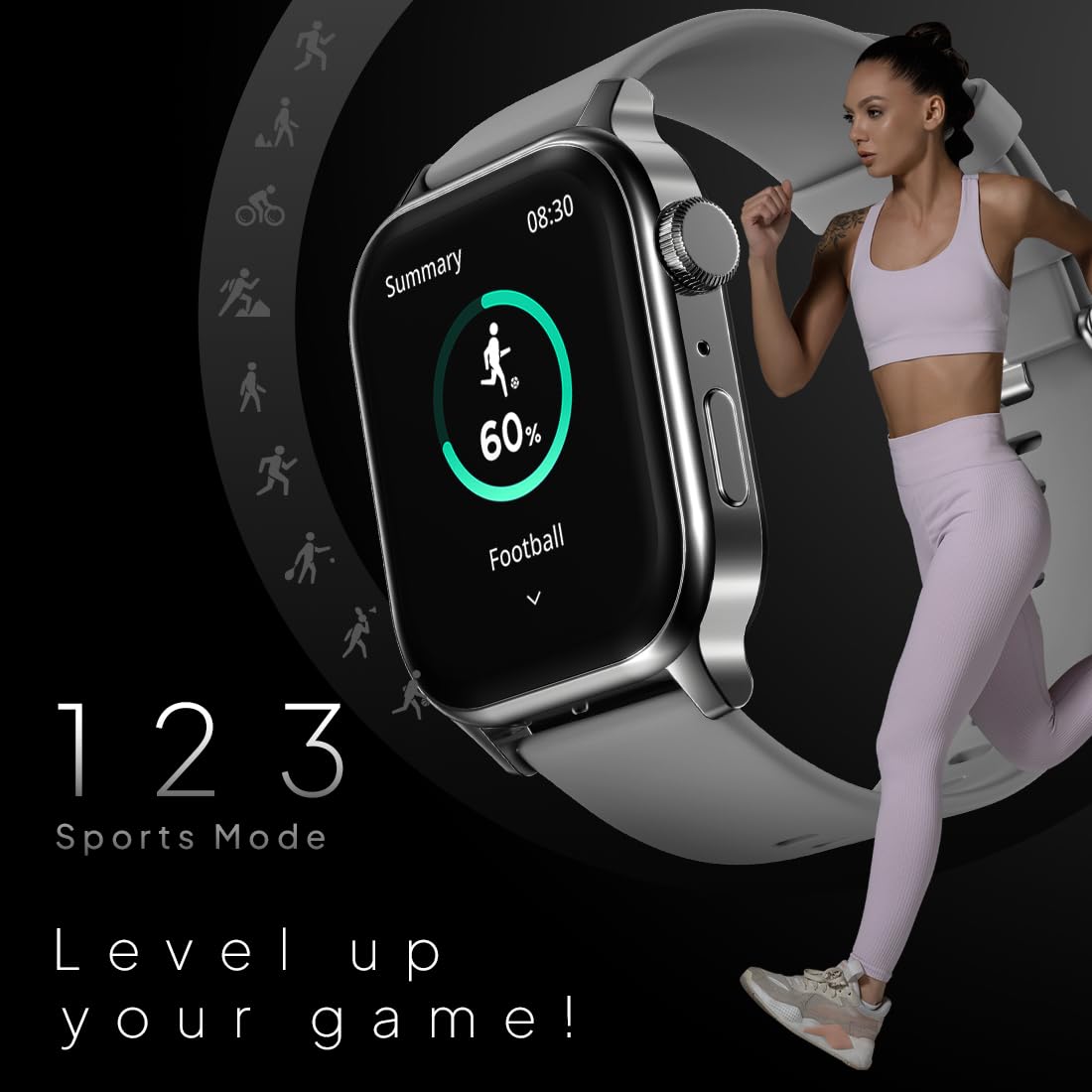 Fire‑Boltt Rise Smart Watch 1.85″ HD Display with Bluetooth Calling, AI Voice Assistant, Rotating Crown, SpO2 &amp; Heart Rate Monitor, 120+ Sports Modes,IP67 Waterproof Smart Watch for Men &amp; Women - Grey - Slide 5
