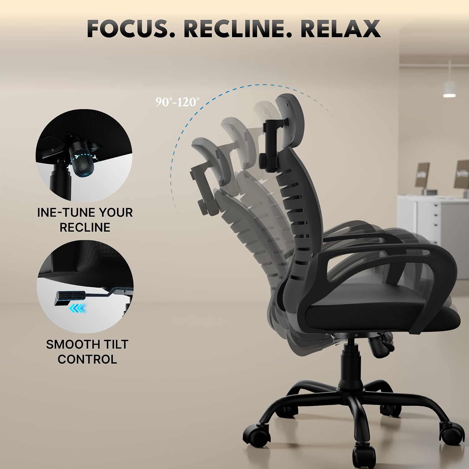 beAAtho® Verona Mesh High Back Ergonomic Home Office Chair with 3-Years Limited Warranty by beAAtho, Tilting &amp; Height Adjustable Mechanism, Heavy Duty Metal Base Ideal for Office Work &amp; Study (Black) - Slide 4