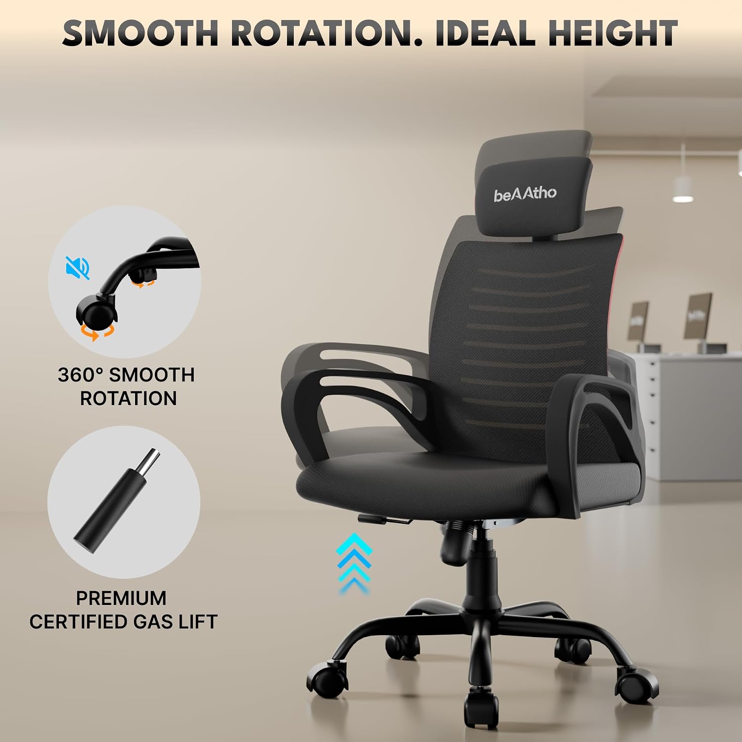 beAAtho® Verona Mesh High Back Ergonomic Home Office Chair with 3-Years Limited Warranty by beAAtho, Tilting &amp; Height Adjustable Mechanism, Heavy Duty Metal Base Ideal for Office Work &amp; Study (Black) - Slide 5