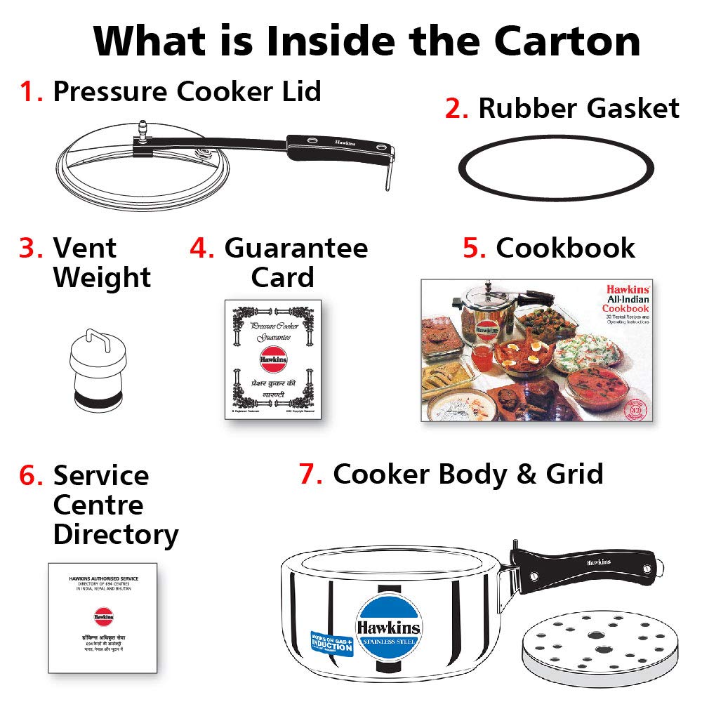 Click to see full view   2 VIDEOS     2+ Hawkins 3 Litre Inner Lid Pressure Cooker, Stainless Steel Cooker, Induction Cooker, Silver (HSS3W) - Slide 5
