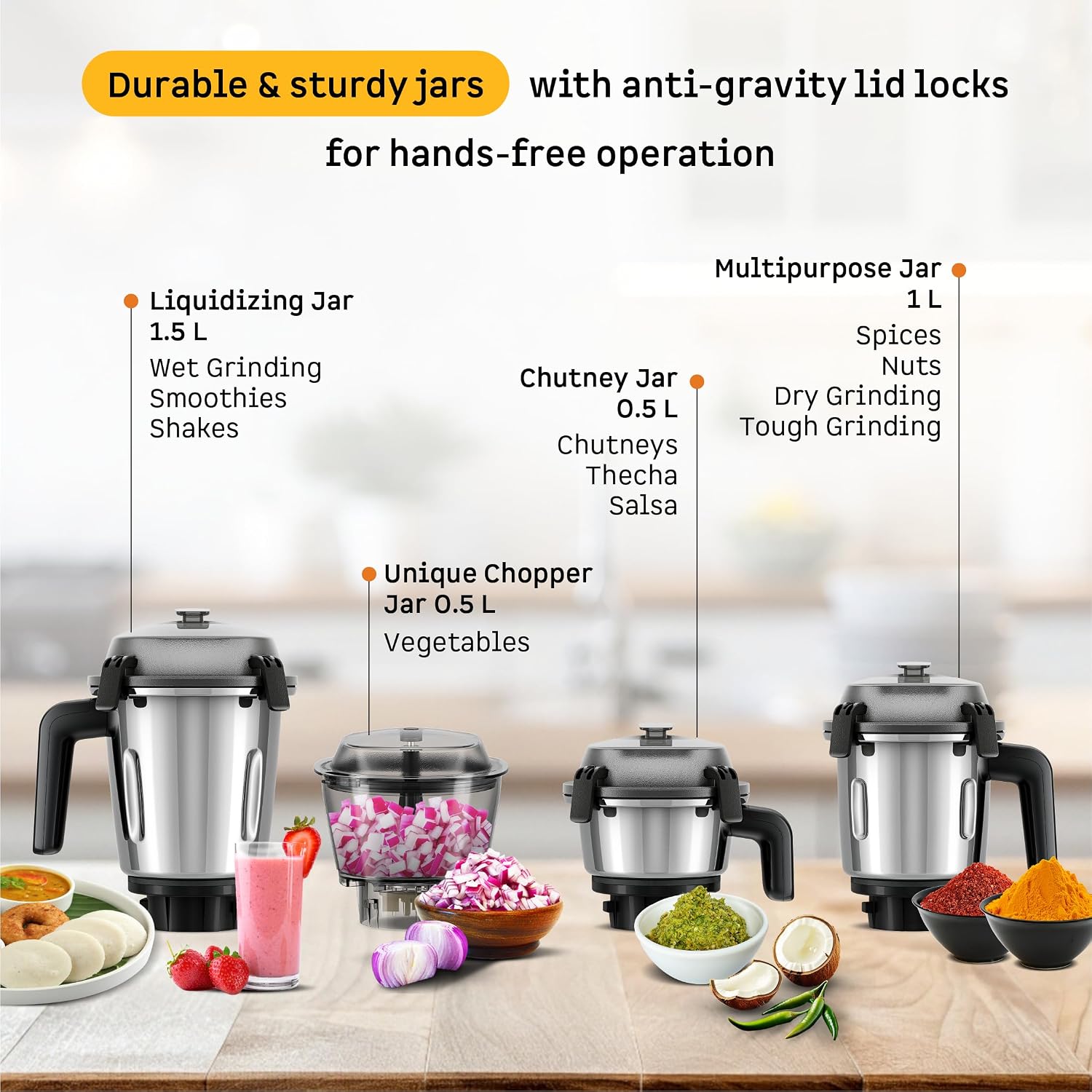 Atomberg Zenova Special Edition Mixer Grinder | Unique Coarse Mode for Silbatta-like Texture | Intelligent BLDC Motor | Safety Features | 4 Jars including Chopper | Heirloom Copper - Red Wine - Slide 5