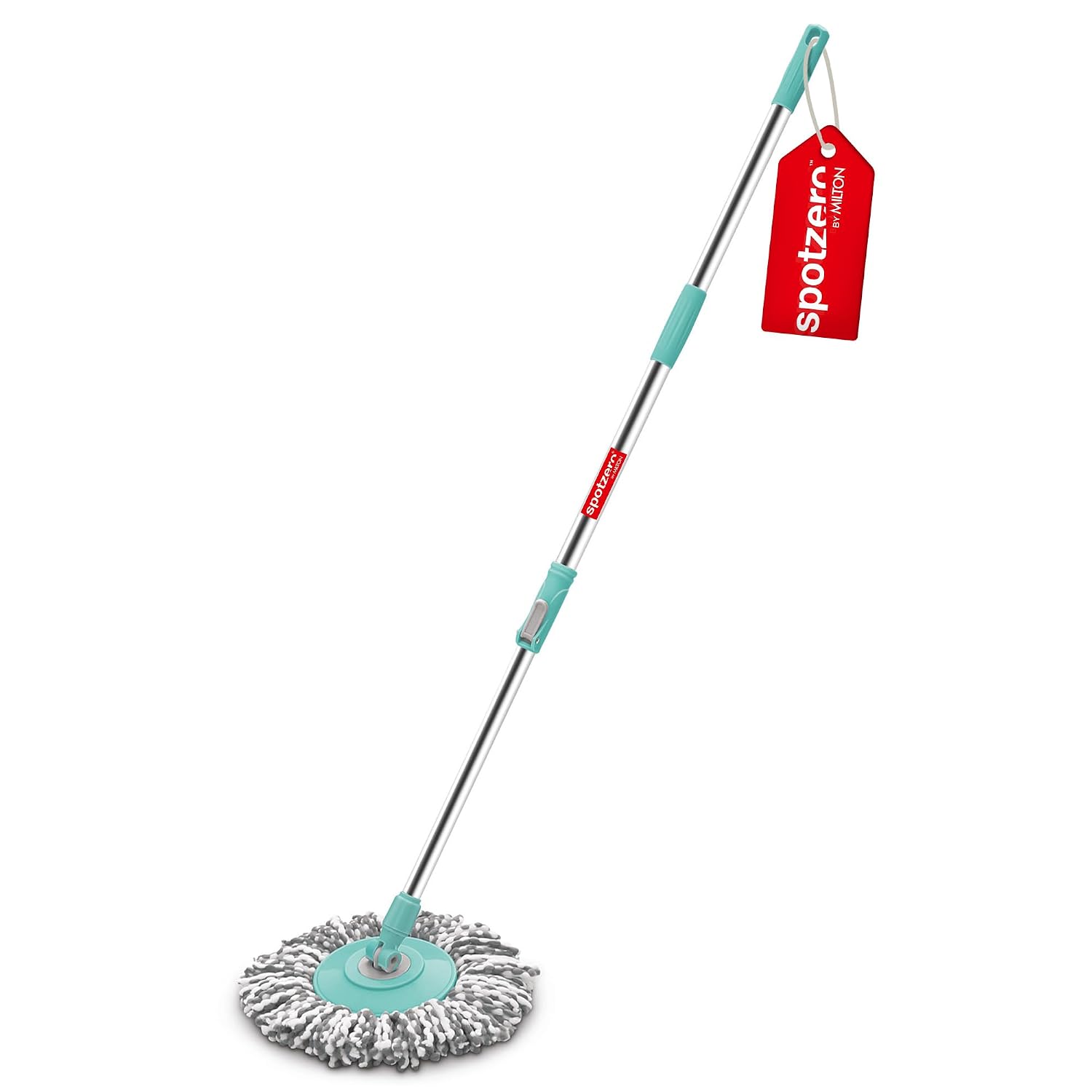 Spotzero by Milton Prime Stainless Steel Wringer Spin Mop with Big Wheel, Puller Handle, Bucket Floor Cleaning and Mopping System 360° Flexible,2 Microfiber Refills, Big Size, Aqua Green