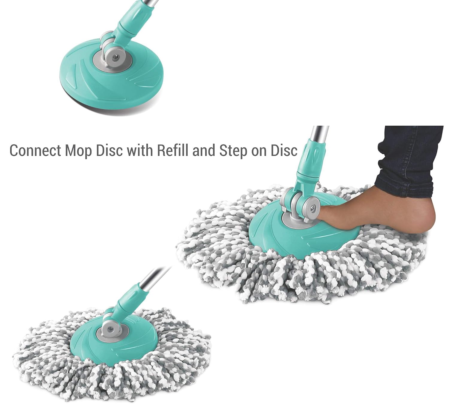 Spotzero by Milton Prime Stainless Steel Wringer Spin Mop with Big Wheel, Puller Handle, Bucket Floor Cleaning and Mopping System 360° Flexible,2 Microfiber Refills, Big Size, Aqua Green - Slide 3