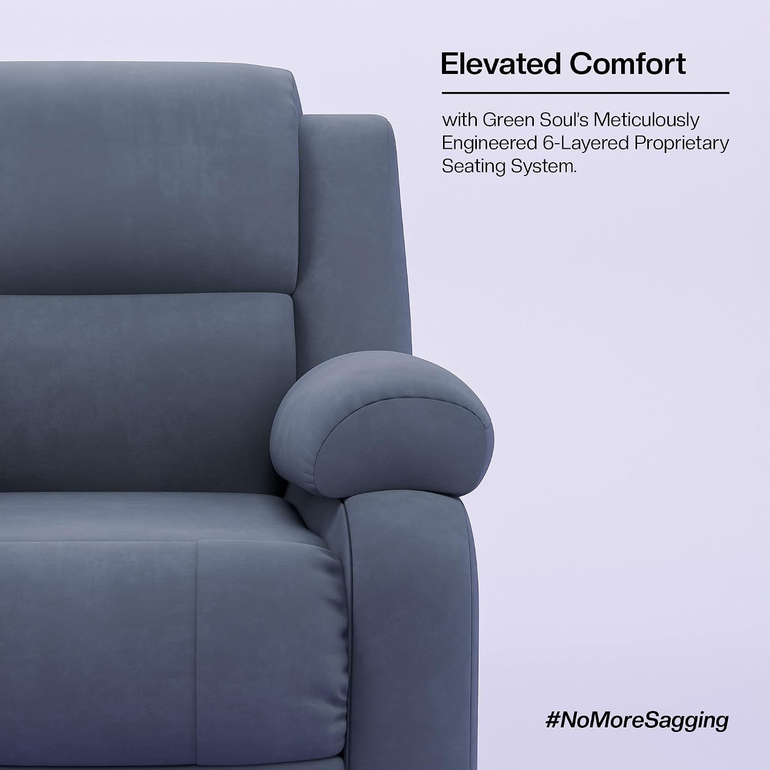 Green Soul Comfy | Rocking, Revolving and Recline| 1 Seater Recliner Sofa with Soft Suede Fabric &amp; Luxuriously Padded Body | 3 Years Warranty Color (Soothing Grey) | Installation Provided - Slide 3