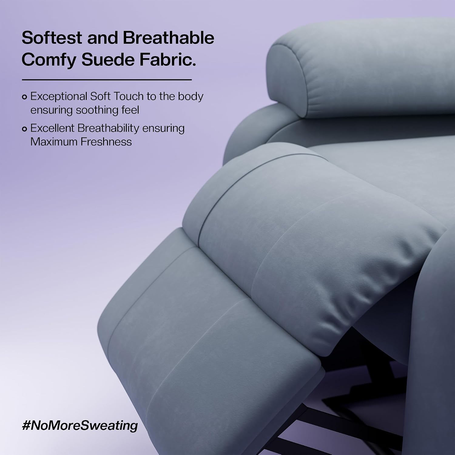 Green Soul Comfy | Rocking, Revolving and Recline| 1 Seater Recliner Sofa with Soft Suede Fabric &amp; Luxuriously Padded Body | 3 Years Warranty Color (Soothing Grey) | Installation Provided - Slide 5
