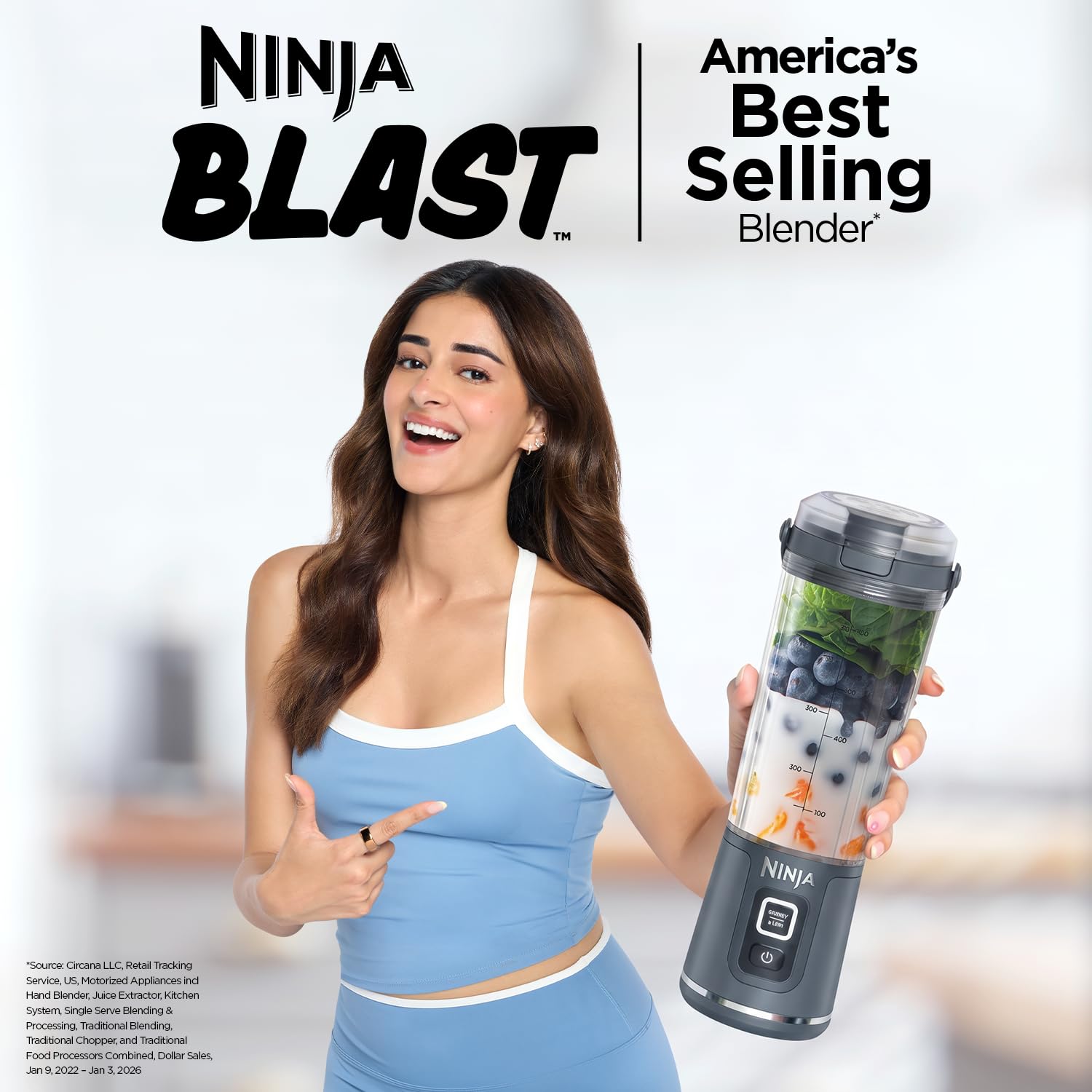 Ninja Blast Portable Cordless Blender (BC151INNV) – 530ml | USB-C Rechargeable | Crushes Ice &amp; Frozen Fruit | BPA Free, Leak-Proof Travel Lid Denim Blue - Slide 2
