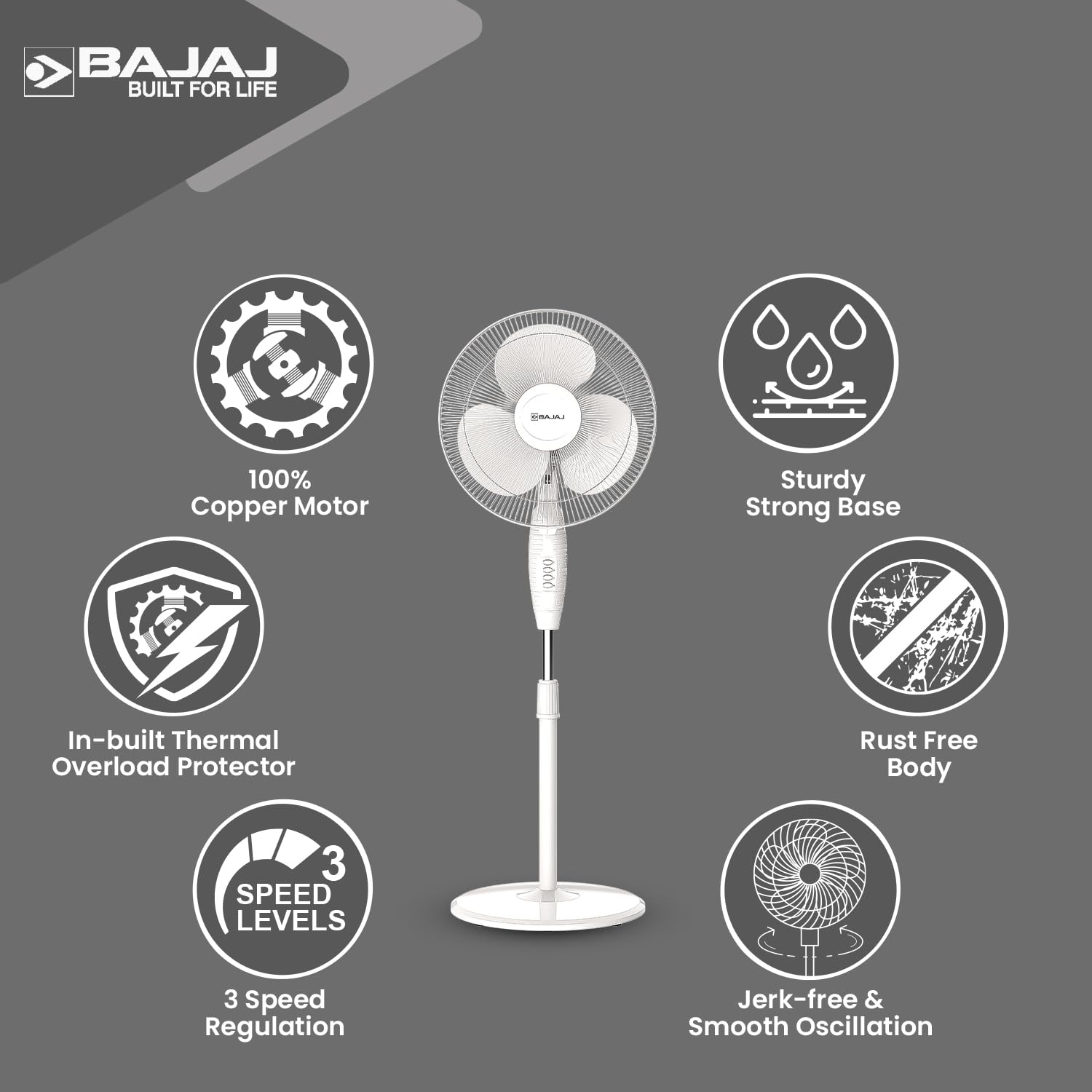 Bajaj Frore Neo 400 MM Oscillating Pedestal Fan For Home | Aerodynamically Balanced Blades | 100% Copper Motor | High Air Delivery | 3-Speed Control | Rust Free | 2 Yrs Warranty - Slide 4