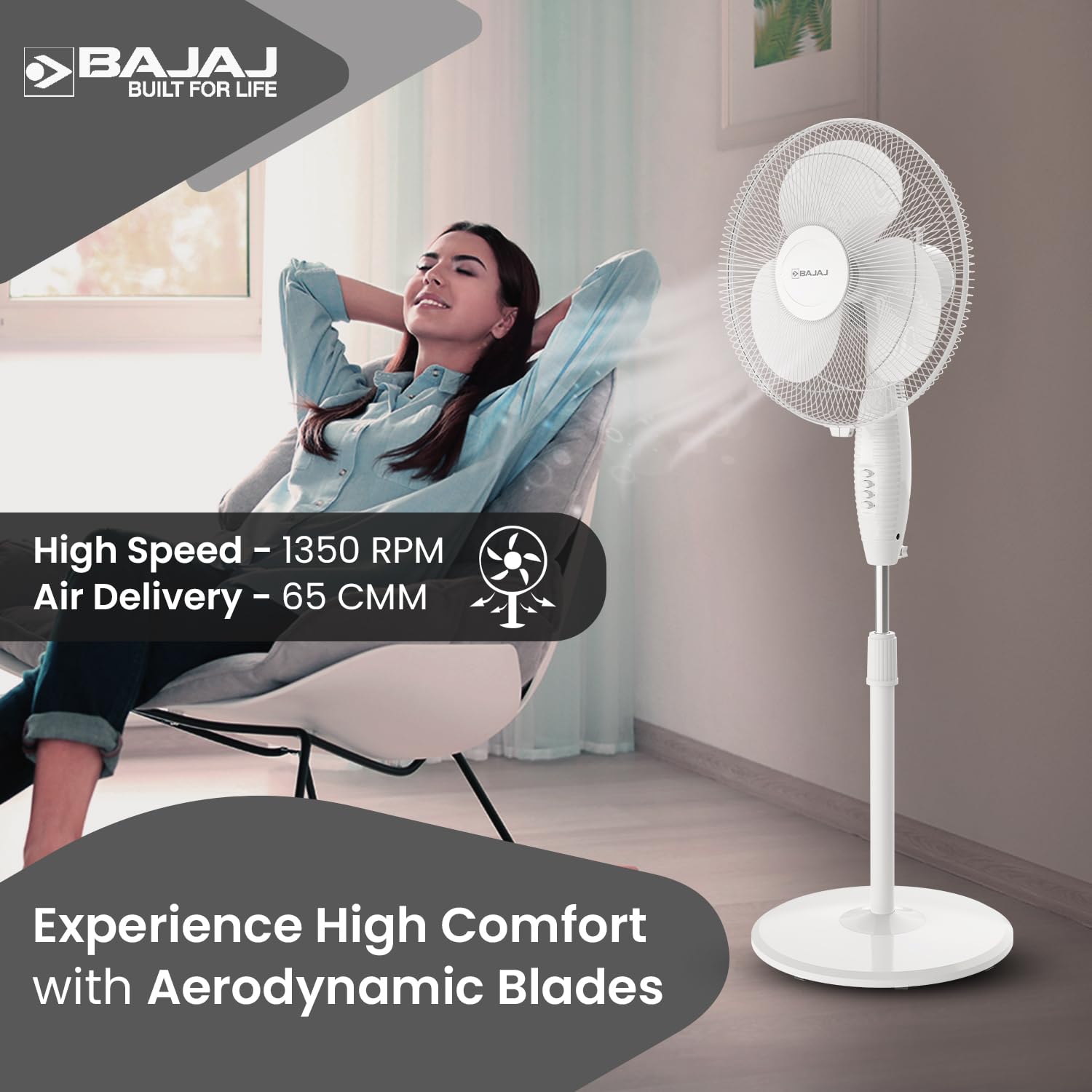 Bajaj Frore Neo 400 MM Oscillating Pedestal Fan For Home | Aerodynamically Balanced Blades | 100% Copper Motor | High Air Delivery | 3-Speed Control | Rust Free | 2 Yrs Warranty - Slide 5