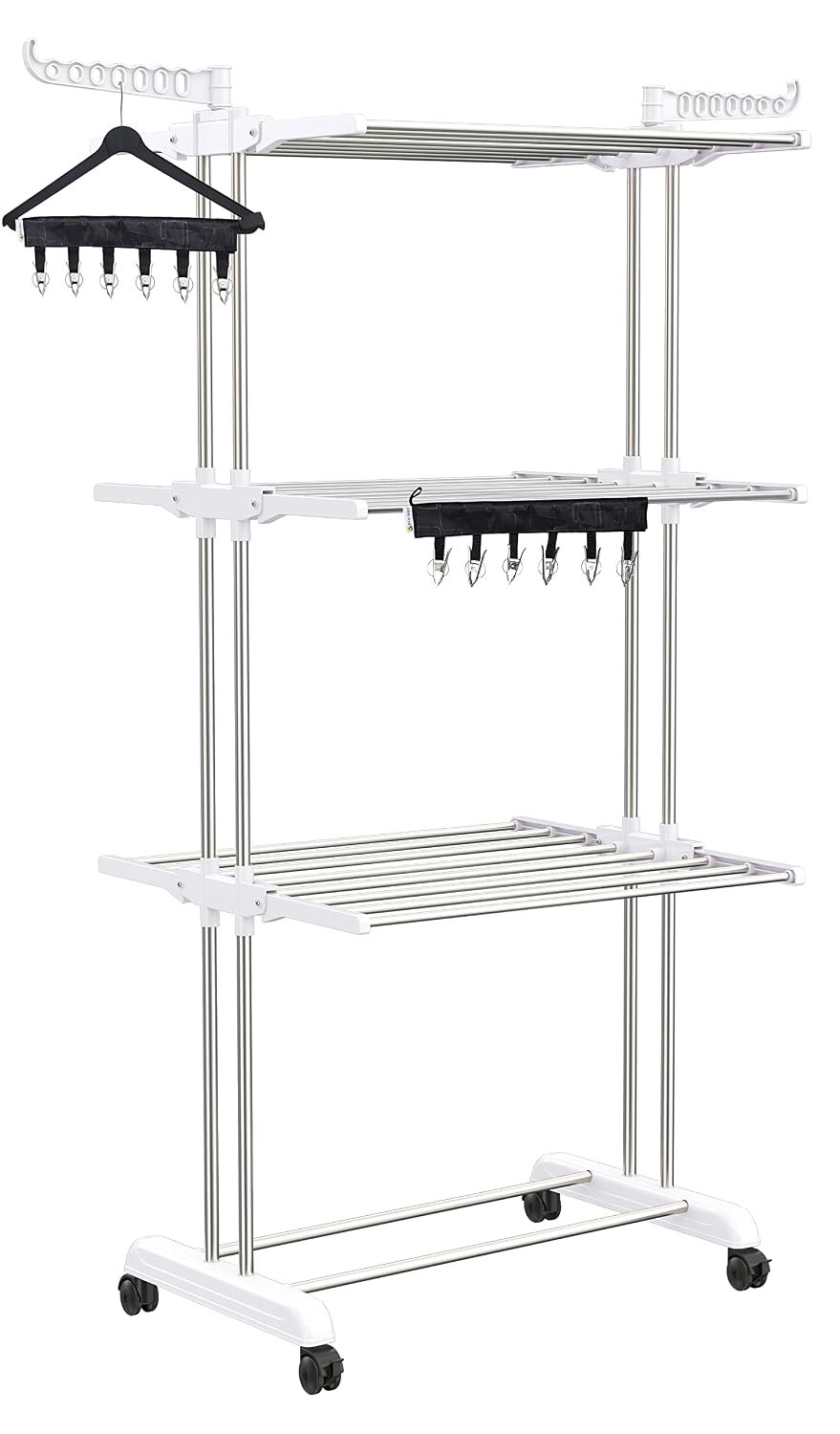 Synergy - Premium Heavy Duty Stainless Steel Clothes Drying Stand | Cloth Dryer Stand | Cloth Stand for Drying Clothes Foldable | Cloth Hanging Stand | Cloth Drying Stand (3 Tier) White - SY-CS21