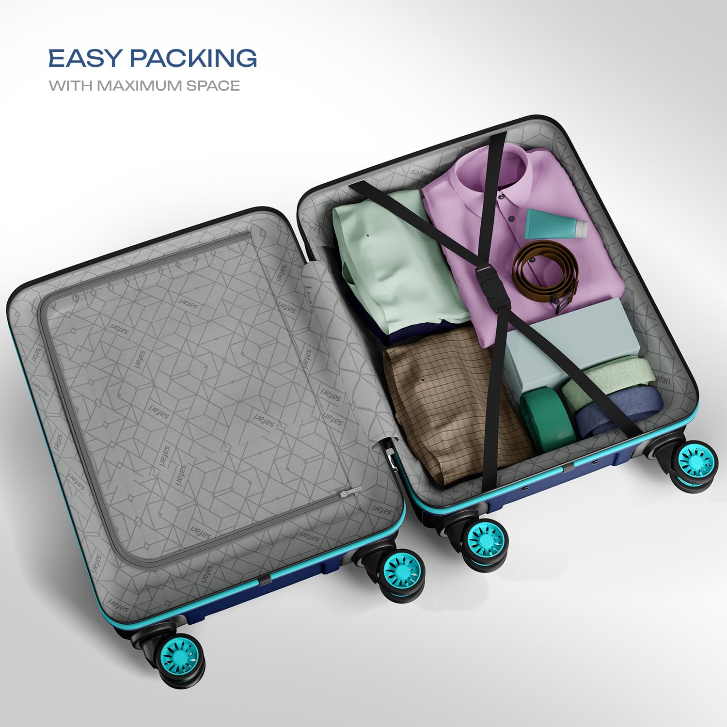 Magnum by Safari Hard Body Set of 3 Luggage 4 Wheels - Magnum Zeno (Small 55cm | Medium 66cm | Large 75cm) 4W - Blue - Slide 5
