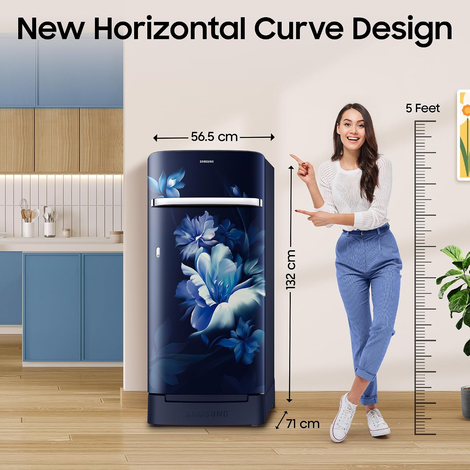 Samsung 189 L Direct Cool Single Door 5 Star Refrigerator with Base Drawer (Midnight Blossom Blue, RR21H2H25UZ/HL) - Slide 2