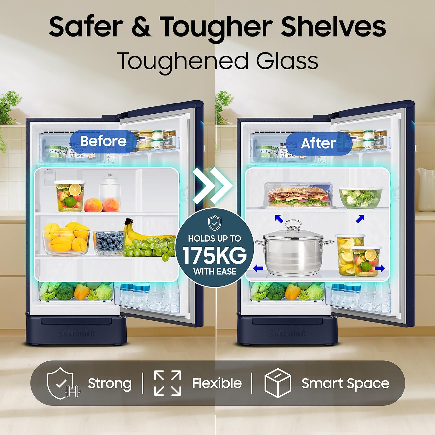 Samsung 189 L Direct Cool Single Door 5 Star Refrigerator with Base Drawer (Midnight Blossom Blue, RR21H2H25UZ/HL) - Slide 5