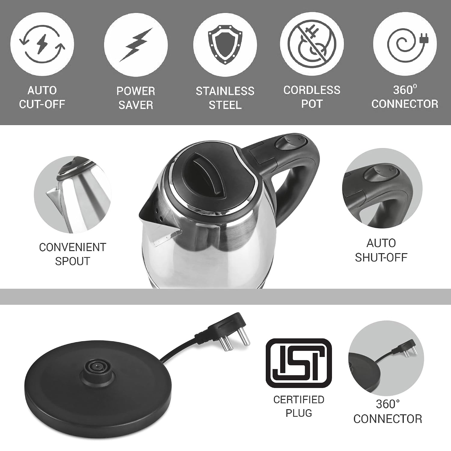 MILTON GO ELE KETTLE 1200+SUPER 750 Beverage Maker (1.2 L, Silver) - Slide 3